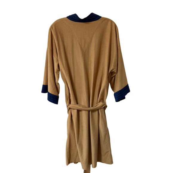 Van Heusen Mens Robe VTG 70s Velour Tan Blue Pockets One Size Swanky Kimono Styl - Picture 3 of 13